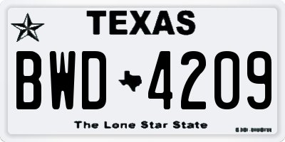 TX license plate BWD4209
