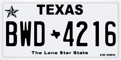 TX license plate BWD4216