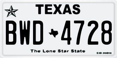 TX license plate BWD4728