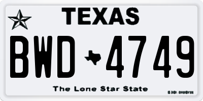 TX license plate BWD4749