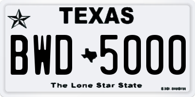 TX license plate BWD5000