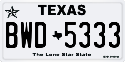 TX license plate BWD5333