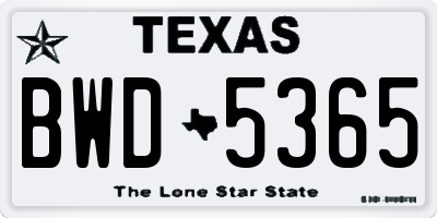 TX license plate BWD5365