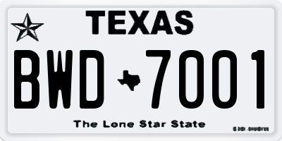 TX license plate BWD7001