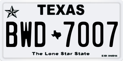 TX license plate BWD7007