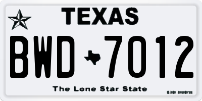 TX license plate BWD7012