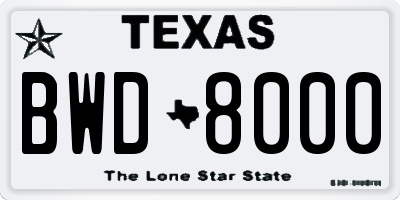 TX license plate BWD8000