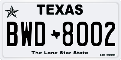 TX license plate BWD8002