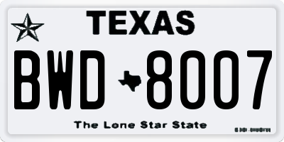 TX license plate BWD8007