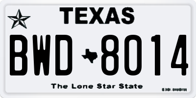 TX license plate BWD8014
