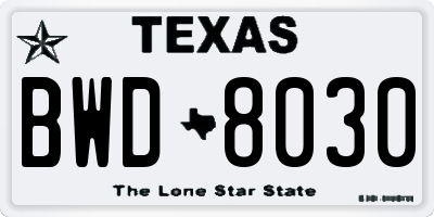 TX license plate BWD8030