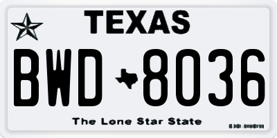 TX license plate BWD8036
