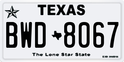 TX license plate BWD8067