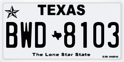 TX license plate BWD8103