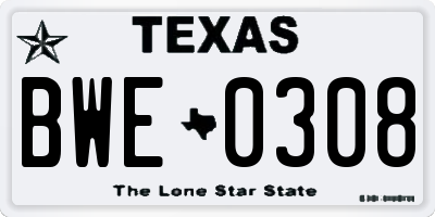 TX license plate BWE0308