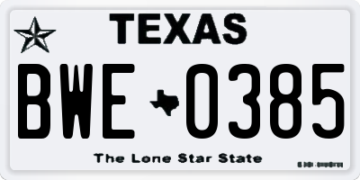 TX license plate BWE0385