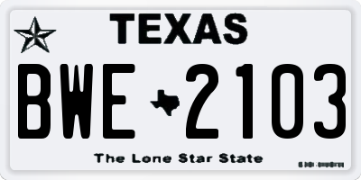 TX license plate BWE2103