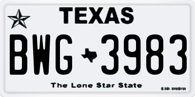 TX license plate BWG3983