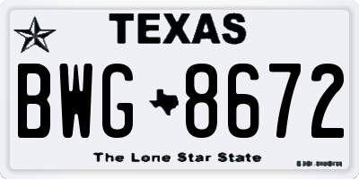 TX license plate BWG8672