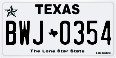 TX license plate BWJ0354