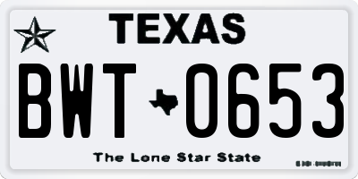 TX license plate BWT0653
