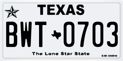 TX license plate BWT0703