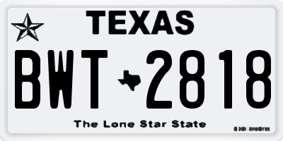 TX license plate BWT2818