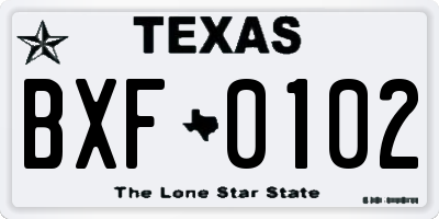 TX license plate BXF0102