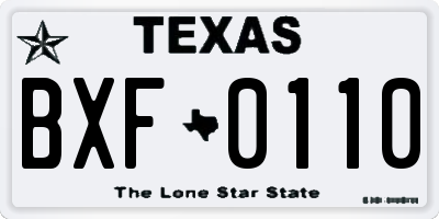 TX license plate BXF0110