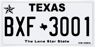 TX license plate BXF3001