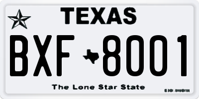 TX license plate BXF8001