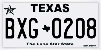 TX license plate BXG0208
