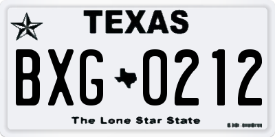 TX license plate BXG0212