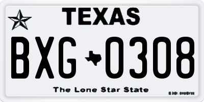 TX license plate BXG0308