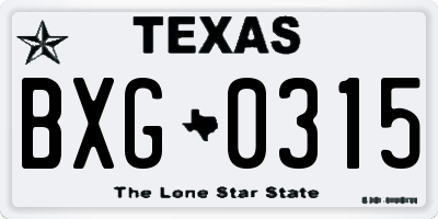 TX license plate BXG0315