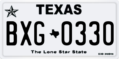 TX license plate BXG0330