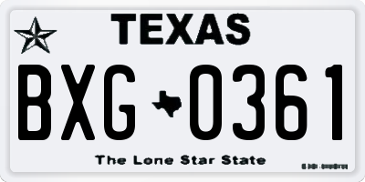 TX license plate BXG0361