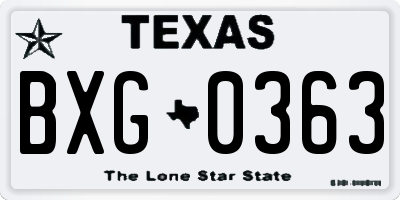 TX license plate BXG0363