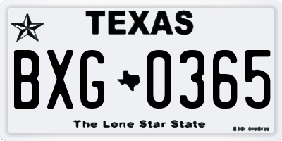 TX license plate BXG0365