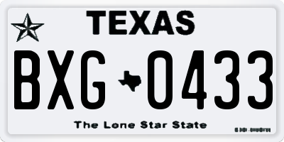 TX license plate BXG0433