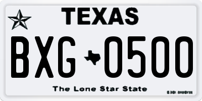 TX license plate BXG0500
