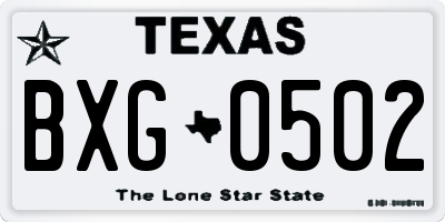 TX license plate BXG0502