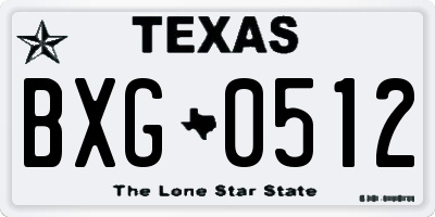 TX license plate BXG0512