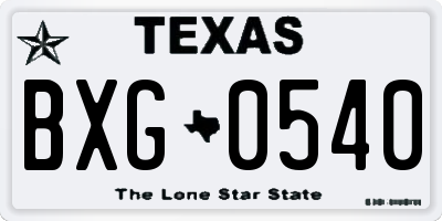 TX license plate BXG0540