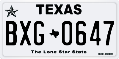 TX license plate BXG0647