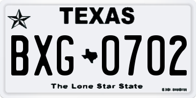 TX license plate BXG0702
