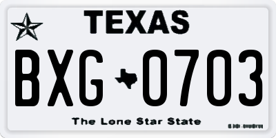 TX license plate BXG0703