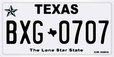 TX license plate BXG0707