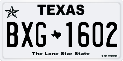 TX license plate BXG1602