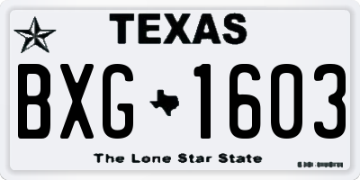 TX license plate BXG1603